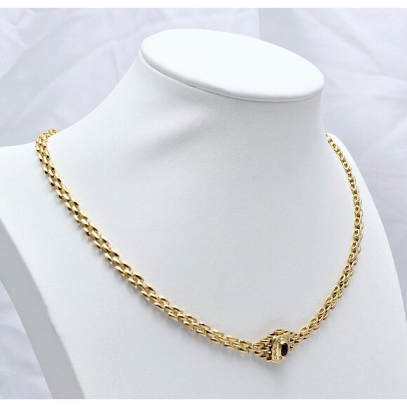 Unique 18K Yellow Gold Designer Cabochon Sapphire & Diamond Link Chain Necklace - Picture 7 of 16